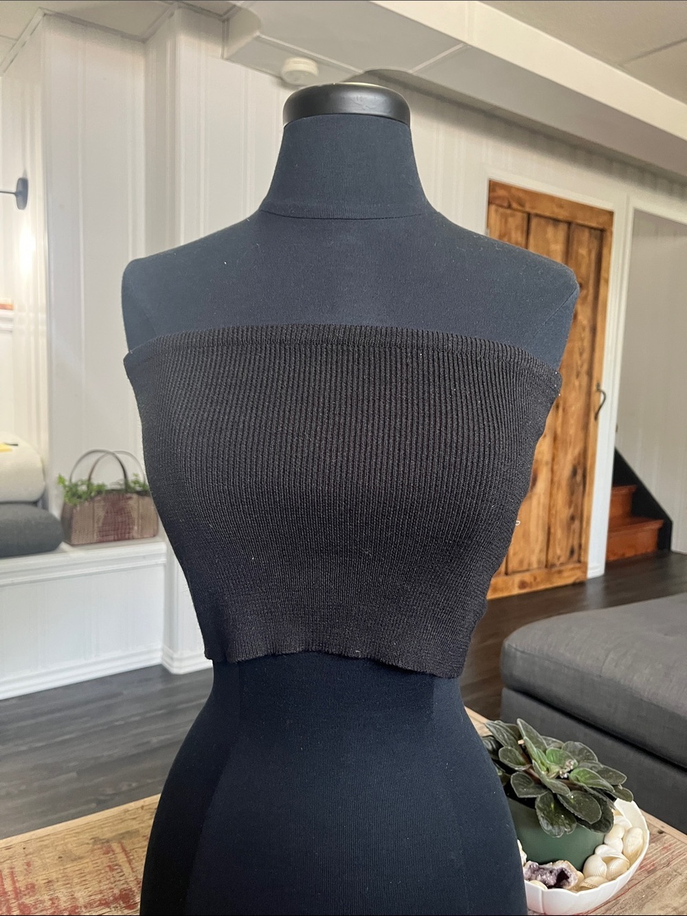 Bluenotes Black Ribbed Strapless Crop Top